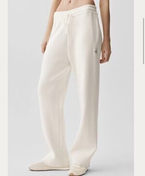 Alo Yoga Wide Leg Knit Lounge Pants Cream Drawstring Cotton Blend Women's Small